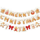 Gingerbread Christmas Decoration Merry Christmas Banner,3 Pcs Gingerbread Christmas Garland,Xmas Backdrop Cute Hanging Decor For Wall, Tree, Door, Yard, Home, Office, Indoor Outdoor.