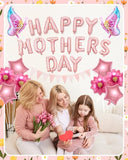 Happy Mother's Day Balloon Set Decoration, Pink Mothers Day Decorations Banner Include Letter, Butterfly, Flower Balloons for Party Women