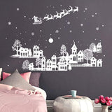 Christmas Night White Silhouette Wall Stickers Santa Claus Snowflakes Window Wall Decals For Shop Home Decor Merry Christmas Decorations