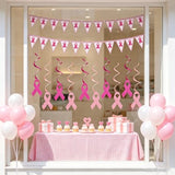 Breast Cancer Awareness Decorations Set,Glitter Pink Ribbon Hanging Swirls with Pink Ribbon Pennant Banners for Breast Cancer Free Support Party Decor Supplies