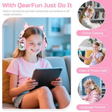 Kids Cat Ear Headphones Wired with Mic, 85/94dB Safe Volume Limit, Sparkly Wired Headset, Foldable, Sharing Port & Tangle-Free Cord for School,