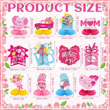 12 Pcs Mother's Day Decorations Honeycomb Centerpieces 3D Mothers Day Table Centerpiece Flower Heart Honeycomb Table Decorations for Mom Home Office Birthday Supplies Decor