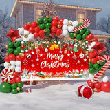 Christmas Balloon Arch Kit, 162PCS Christmas Party Decorations, Red Green Gold White and Candy Cane Balloons with Large Backdrop Banner for Xmas Party Supplies
