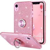 Case For Iphone Xr, Cute Glitter Bling Sparkle Protective Case With Ring Kickstand, Women Girls Phone Case For 6.1 Inch Apple Iphone Xr - Pink