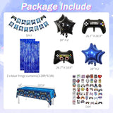 184Pcs Video Game Birthday Party Decorations For Boys, Gamer Birthday Party Favors With Happy Birthday Banner, Curtains Backdrop, Tablecloth, Balloons, Foil Gaming Balloons, Stickers(Blue?
