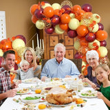 Fall Balloon Arch Kit: Orange, Burgundy, Gold Balloons with Maple Leaves