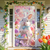 Easter Banner Decorations 35.4"X70.8" Fabric Easter Theme Spring Door Cover Welcome Front Door Hanging Decor Banner For Spring Party Decoration Supplies (Blue Ribbon Rabbit, 35.4"W X 70.8"H)