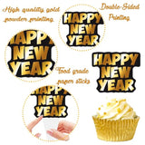 48pc Happy New Year 2026 Cupcake Toppers Black Gold Party Cake Decorations