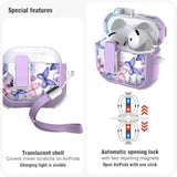 AirPods 4th Generation Secure Lock Case with Automatic Snap Switch Clip Cleaner Kit Lanyard, Women's Stylish Flower Armour Hard Shell Full Body Front LED Visible Case Cover (Purple Butterfly, AirPods 4th)