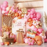 142PCS Fall Balloon Arch Kit with Orange Pink Gold Balloons for Baby Shower Party