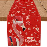 Merry Christmas Table Runner Flamingo Snowflake Red Table Decoration For Home Seasonal Winter Xmas Holiday Indoor Kitchen Dining Decor 13X72 Inch