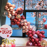 141pcs Burgundy Balloon Arch Kit with Maroon, Gold, Rose Gold, and White Balloons