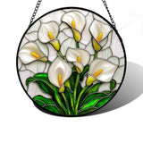 Stained Glass Window Hanging, White Calla Lily Suncatcher Diamond Glass Panel Hangings Flowers Sun Catchers Decor For Birthday For Women, Men, Wife, Aunt, And Mom 6.3 In