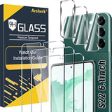 3 Pack Samsung Galaxy S22 5G Tempered Glass Screen Protectors with Camera Covers