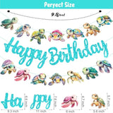 Sea Turtle Happy Birthday Banners 2Pcs Turtle Birthday Party Decorations Glitter Blue Under The Sea Turtles Theme Cutout Banners For Ocean Sea Animals Baby Shower Birthday Party Supplies