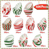 Christmas Mini Cupcake Liners - 600Pcs Merry Christmas Candy Baking Cups Muffin Cupcakes Wrappers, Xmas Tree Santa Disposable Chocolate Cake Wrap Making Supplies For Xmas Eve Party (10 Styles)