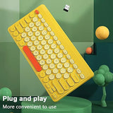 Keyboard And Mouse Combo,2.4G Wireless 79 Cute Round Keys Small Keyboards Silent And 1600 Dpi Optical Mice Set (Yellow)