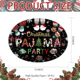 50Pcs Christmas Pajama Oval Paper Plates 10" X 12" Large Disposable Heavy Duty Black Merry Xmas Tree Santa Sweater Plates Funny Christmas Platters For Happy Winter Birthday Holiday Party Decorations