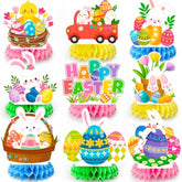 9Pcs Happy Easter Honeycomb Decorations, 3D Easter Table Decorations Spring Honeycomb Centerpiece For Table Decorations Bunny Easter Egg Centerpieces Decor For Easter Party Family Gathering