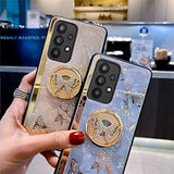 Topwin Galaxy A13 5G Kickstand Case, Cute Marble Conch Shell Floral Butterfly with Ring Stand Mirror Elegant Shockproof Protective Cover for Girls Women for Samsung A13 5G (Rose Gold)