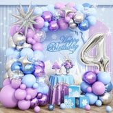 Snow-Themed 4th Birthday Decor – Snowflake Balloon Arch, Silver #4 Tower & Star Balloons for Girls
