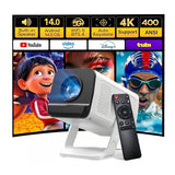 Mini Projector With Wifi 6 And Bluetooth 5.4 Built-In Apps For Bedroom Portable Projector Android 14 Smart Auto Keystone 1080P 4K Support Compatible With Ios/Hdmi/Tv Stick Visualcube 300 White
