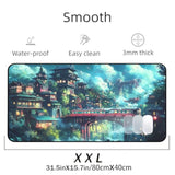 Japanese Anime Desk Mat, Green Forest Mouse Mat Xxl, Game Desk Pad, Fantasy Architecture Computer Keyboard Mat, Wireless Mousepad Large,Natural Landscape Home Office Desktop Decor 31.5"X15.7"