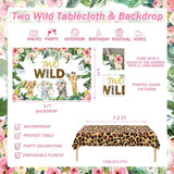231 Pcs Two Wild Birthday Decorations Girl, Jungle Safari Animal Theme 2Nd Party Supplies Backdrop Balloon Garland Leaves Banner Tablecloth Cake Topper Plate Napkin Cup Straw Knife Fork Spoon