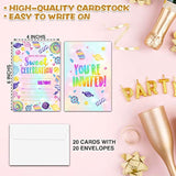 Sweet Celebration Birthday Party Invitations, Sweet Candy Birthday Invitation, Double-Sided Rainbow Tie Dye Fill In Invites, Kids Birthday Party Decorations, 20 Cards With 20 Envelopes(C11)