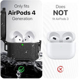 Locking Case For Airpods 4Th Generation - Waterproof, Shockproof, Rugged Full Body Case For Airpods 4Th Generation - With Carabiner Clip, With Cleaning Kit-Black