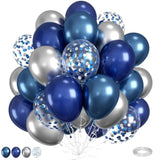Navy Blue And Silver Balloons, 12 Inch Metallic Latex And Confetti Balloons For Birthday, Baby Shower, Graduation Decorations