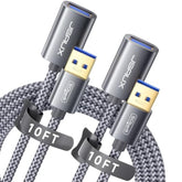2Pack 10Ft+10Ft Usb 3.0 Extension Cable, Type A Male To Female Usb Extender Cord Nylon Braided Compatible With Webcam, Camera, Phone, Usb Hub, Mouse, Keyboard, Printer, Hard Drive, Xbox-Grey