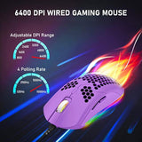 Wired Lightweight Gaming Mouse,6 Rgb Backlit Mouse With 7 Buttons Programmable Driver,6400Dpi Computer Mouse
