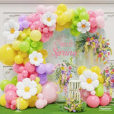 Daisy Balloon Arch Kit 143Pcs Yellow Pink Green Purple Pastel Balloon Garland With Daisy Foil Balloons For Spring Floral Groovy Easter Tea Party Birthday Decorations