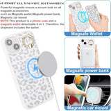 For Iphone 15 Phone Case With Card Holder With Compatible Magsafe Magnetic, Key Chain Pu Leather Flip Kickstand Detachable 2-In-1 Wallet Case For Apple15 Women Men-White Leopard