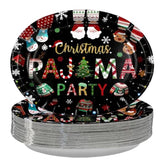 50Pcs Christmas Pajama Oval Paper Plates 10" X 12" Large Disposable Heavy Duty Black Merry Xmas Tree Santa Sweater Plates Funny Christmas Platters For Happy Winter Birthday Holiday Party Decorations