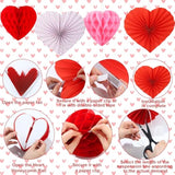 Valentine'S Day Party Decorations Kit Heart Hanging Paper Fans Banner Red Pink Honeycomb Balls Pompoms With Ribbon For Valentines Day Wedding Anniversary Bridal Shower Party Decor