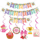 Happy Mothers Day Banner and Mothers Day Hanging Swirls Decorations Happy Mother's Day Sign Banner Decorations for Mother's Day Party Photo Props Backdrop