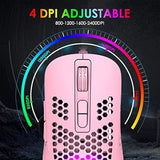 Lightweight Gaming Mouse Wired,Usb Optical Computer Mice With Rgb Backlit,4 Adjustable Dpi Up To 2400,Ergonomic Gamer Laptop Pc Mouse With Honeycomb Shell For Windows 7/8/10/Xp Vista Linux -Pink