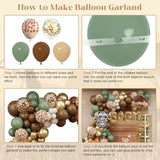 137pcs Woodland Baby Shower Decor, Sage Green Brown Balloons & Animal Foil Balloons