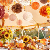 Fall Thanksgiving Decor with Pom Poms Lanterns Fans Garlands
