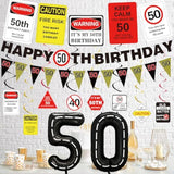 50Th Birthday Party Decorations Men Women, Caution Logos 50Th Birthday Banner Balloons Hanging Swirls Kit, Funny 50 Years Old Wall Signs For Adults, Happy 50Th Birthday 50 Zone Backdrop Decor