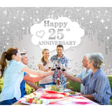 25Th Wedding Anniversary Banner Decorations, Silver 25 Th Wedding Anniversary Decorations Decor Poster Photography For Backdrop, Silver Happy 25 Anniversary Party Supplies, 72.8X43.3 Inches