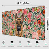 Cute Dog Gaming Mouse Pad, Large Office Desktop Puppy Mousepad For Computer Laptop, Extended Work Desk Mat With Anti-Slip Base, Decorative Desk Pad 31.5×11.8 In (German Shepherd Floral)