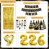 New Years Eve Party Supplies 2026, Black Gold 2026 Happy New Years Decorations Set Happy New Year Banner, Hats, Glasses, Blowouts, Latex Balloons, Curtains, Numbers 2026 Balloons, New Year Photo Props