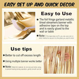 6 Pack 10 Ft Champagne Gold Foil Fringe Garland Metallic Streamers Tinsel Banner Wall Hanging Garland Backdrop For Parade Floats, Halloween, Christmas, Thanksgiving, New Year Party Decorations
