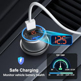 4-Port USB C Car Charger for iPhone 16/16e/15 Pro Max, 65W Multi Port PD+QC 3.0 Fast Charging Dual 12V USB-C&USB-A Car Charger Cigarette Lighter Adapter Voltmeter for iPhone 15 16,Galaxy,Android
