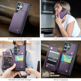 For Samsung Galaxy S23 Ultra Wallet Case With Card Holder, Rfid Blocking Credit Slots Kickstand Shockproof Phone Cover For Women Men, Purple
