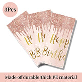 3 Pcs Pink Rose Gold Happy Birthday Tablecloth Decorations For Women, Happy Birthday Table Cover Party Supplies, 16Th 21St 30Th 40Th 50Th Birthday Plastic Disposable Rectangular Table Cloth Decor
