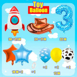 Toy Themed Number 3 Balloon with Rocket & Cowboy Hat Kids Birthday Decor